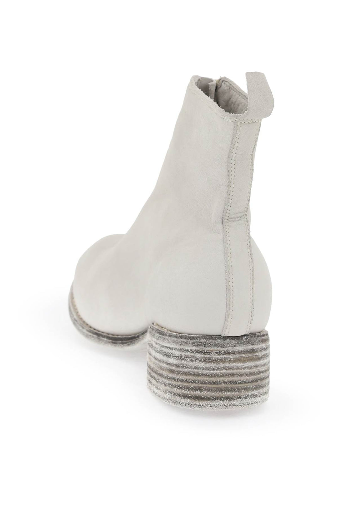 Guidi Front Zip Leather Ankle Boots   White