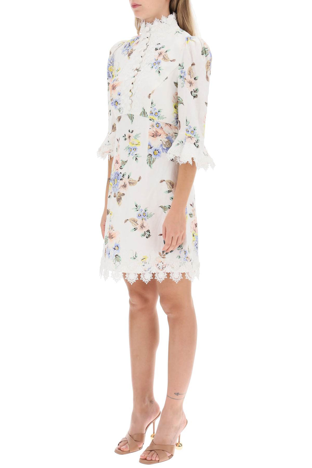 Zimmermann Applique Linen Mini Dress   Bianco