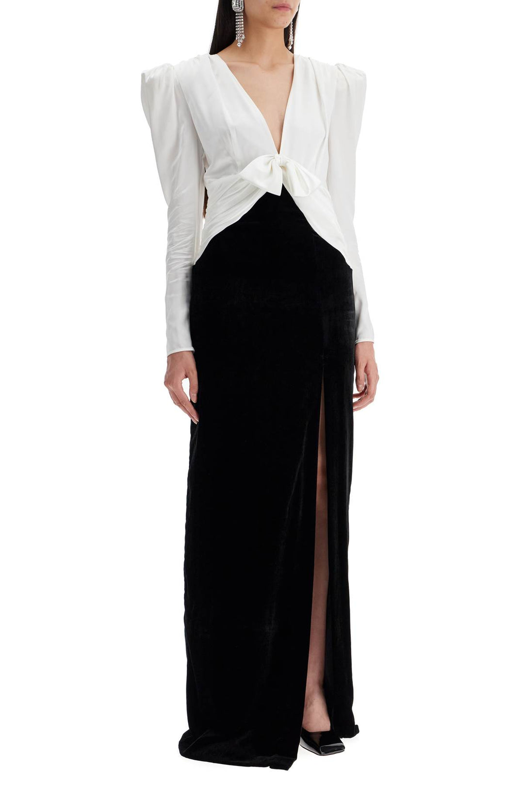 Alessandra Rich Long Silk And Velvet Dress   White