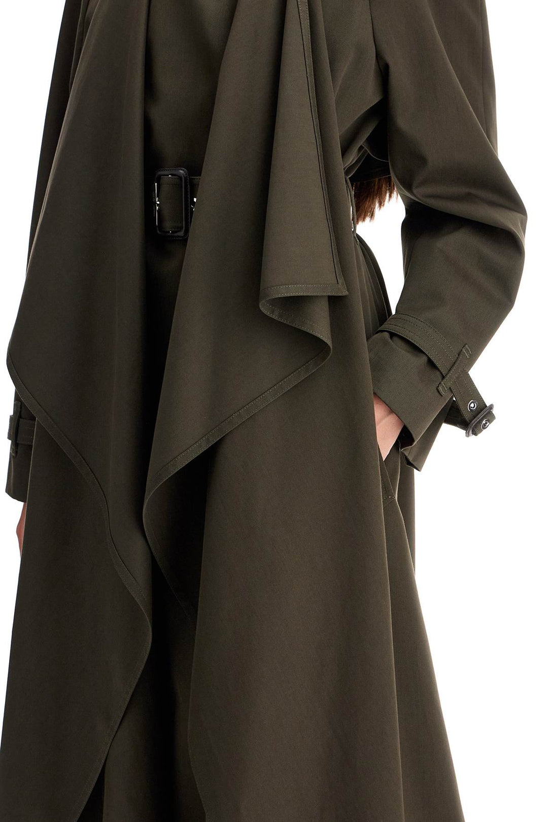 Alexander Mcqueen Double Breasted Trench Coat With Draped   Khaki