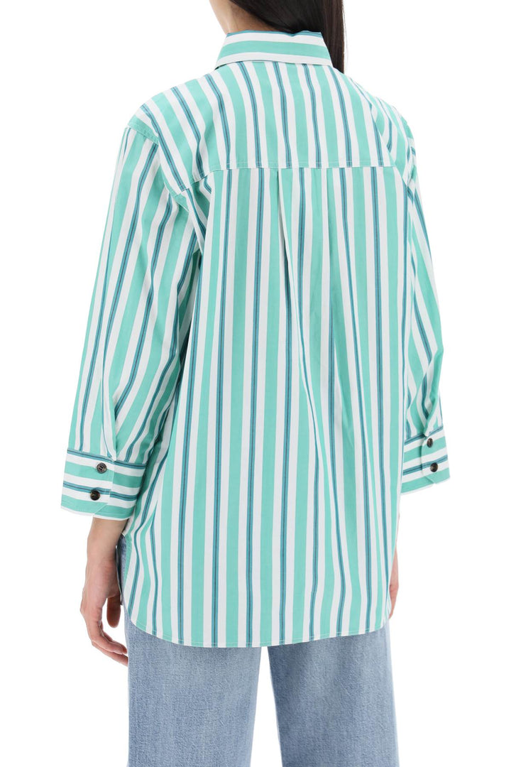Ganni Oversized Striped Poplin Shirt   Bianco