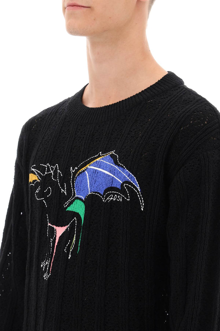 Andersson Bell Dragon Pointelle Knit Sweater   Nero