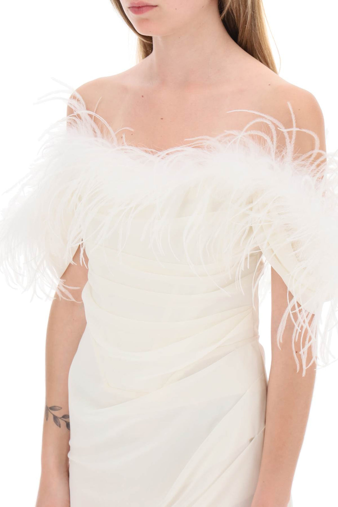 Giuseppe Di Morabito Mini Dress In Poly Georgette With Feathers   Bianco