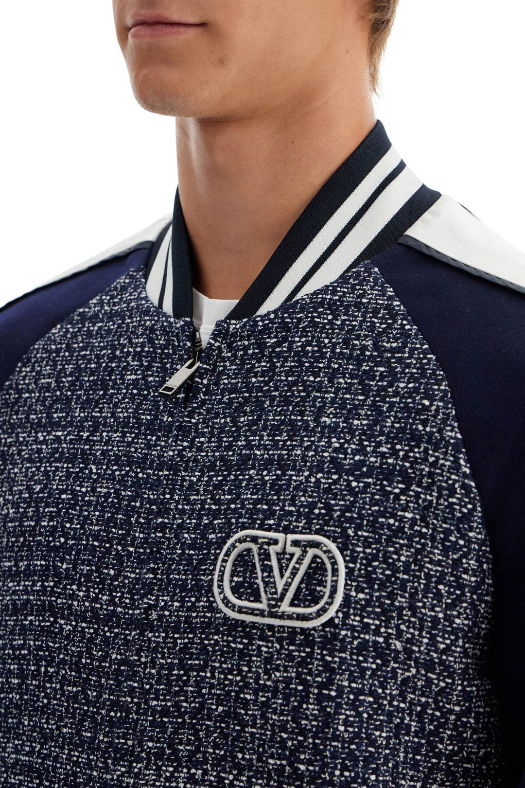 Valentino Garavani Tweed Bomber Jacket For   Blue