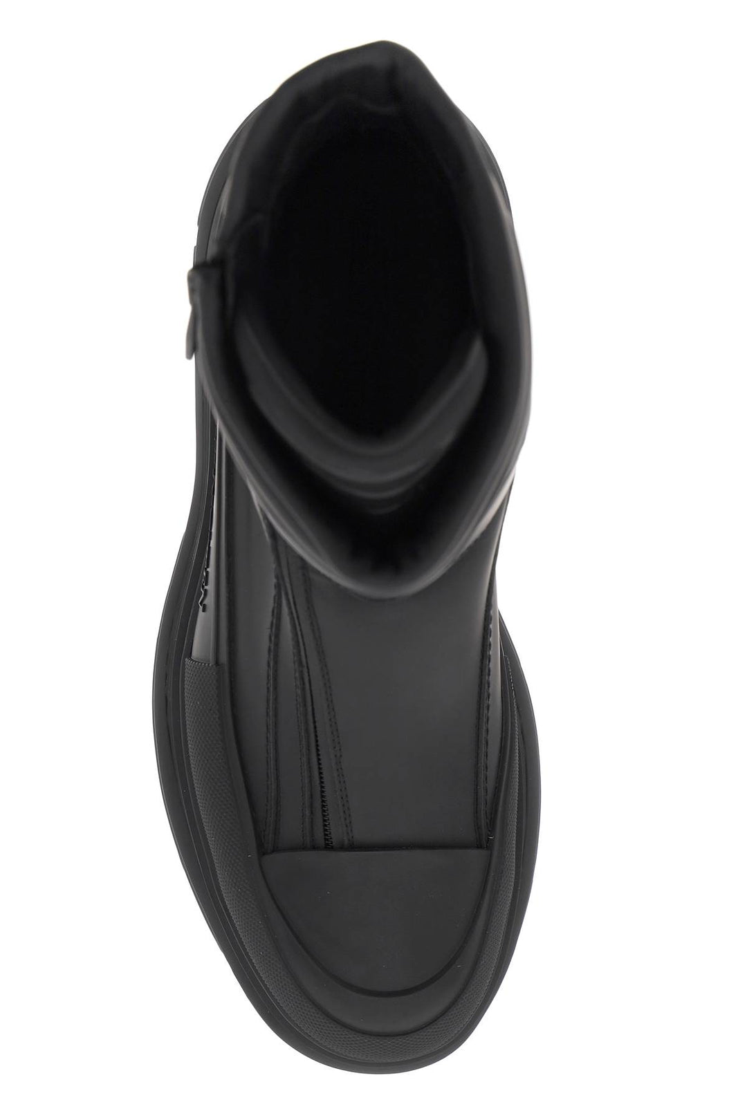 Alexander Mcqueen Rubberized Fabric Tread Slick Ankle Boots   Black