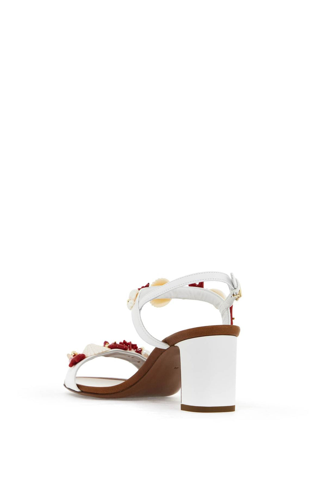 Dolce & Gabbana Nappa Sandals With Coral Embellishments   White