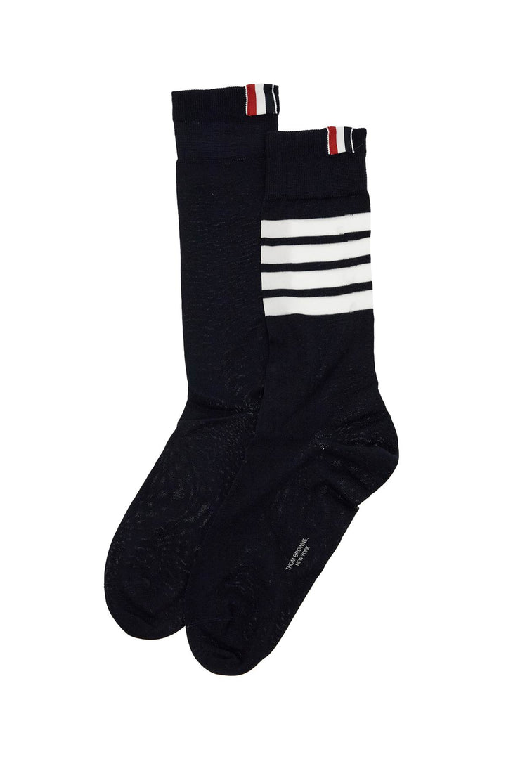 Thom Browne Long 4 Bar Lightweight Cotton Socks   Black