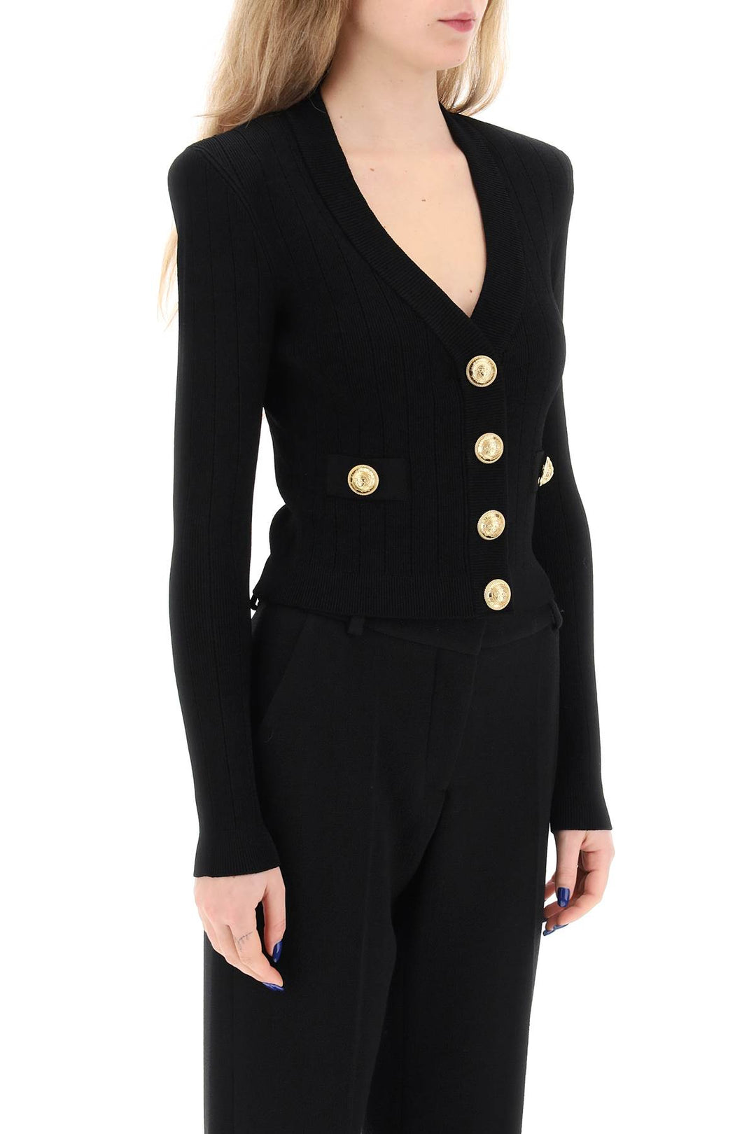 Balmain Cardigan With Structured Shoulders   Black