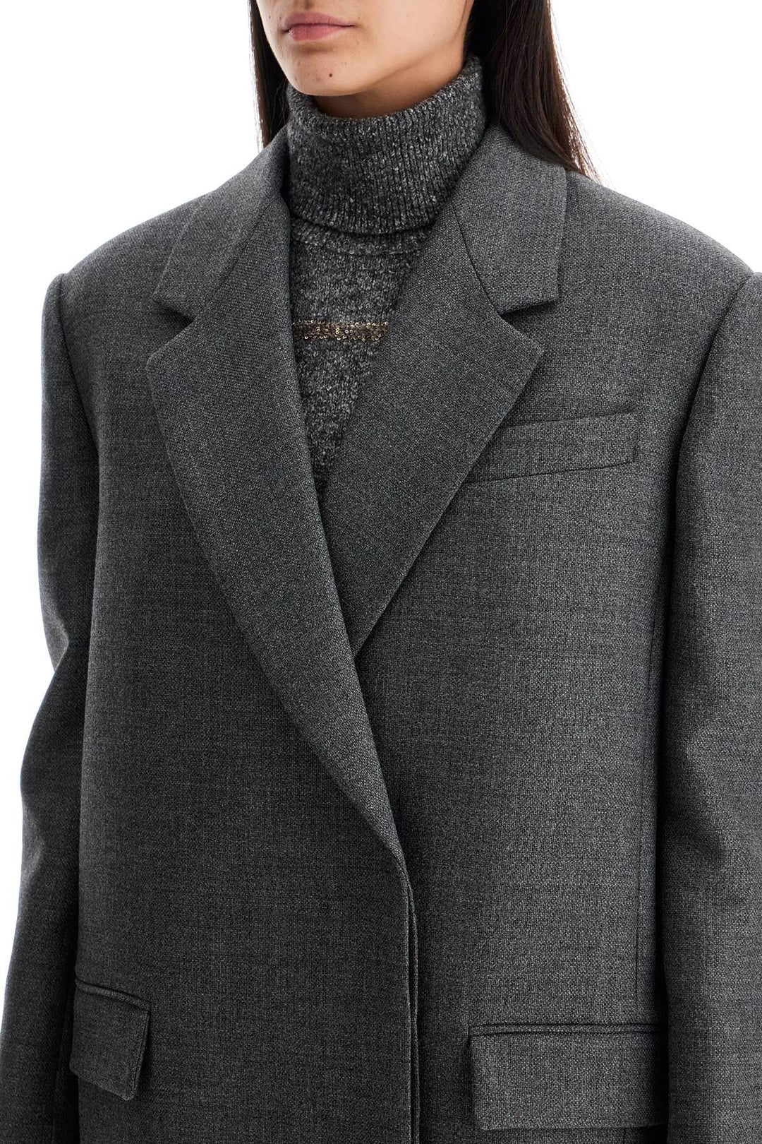 Brunello Cucinelli Woolen Overcoat In Canvas Fabric   Grey
