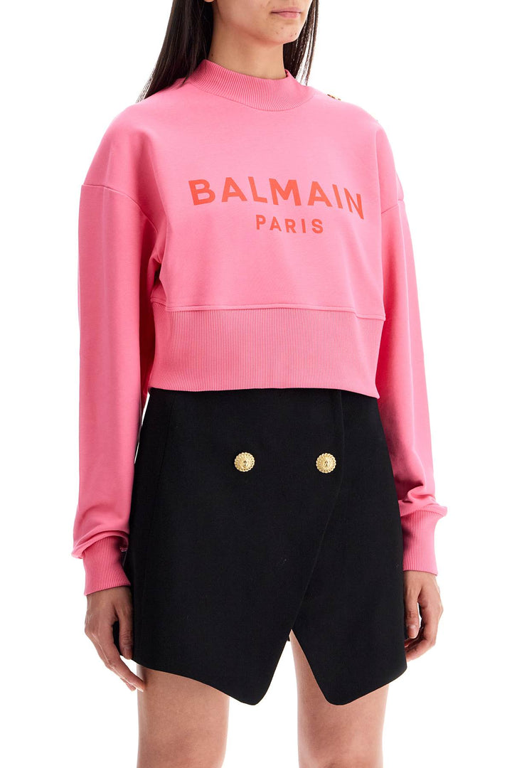 Balmain Cropped Sweatshirt With Buttons   Pink