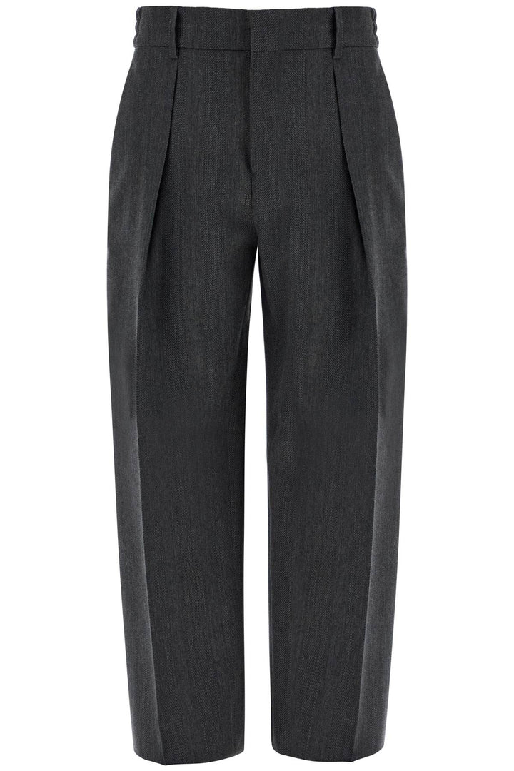Burberry Wide Woolen Checked Trousers   Grey