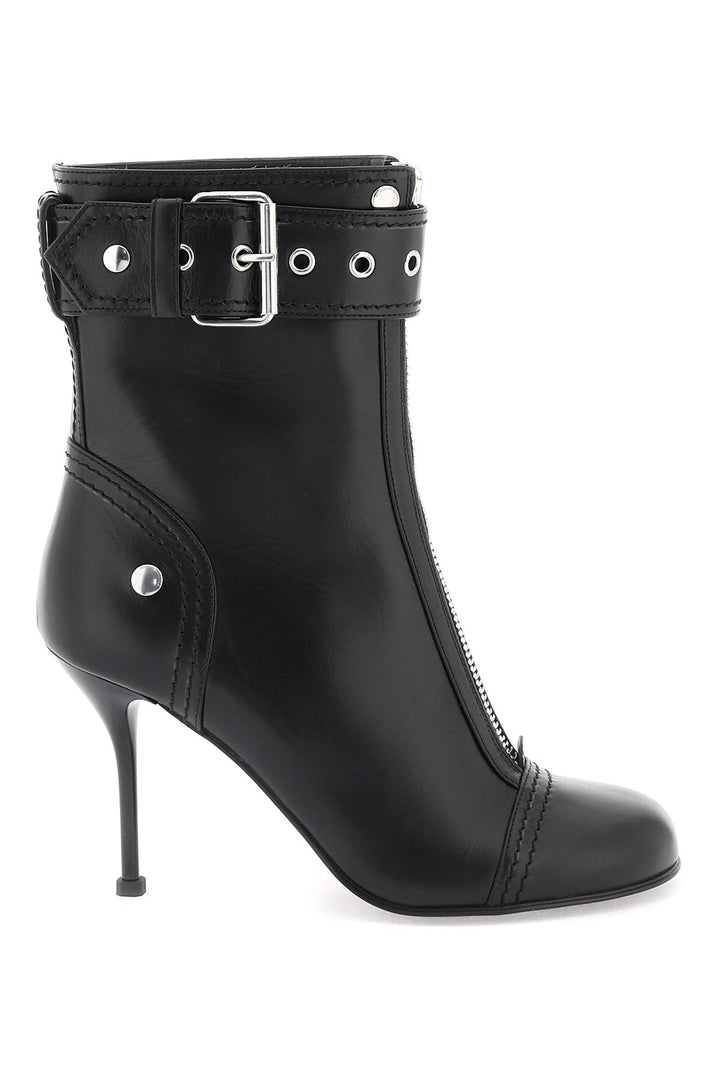 Alexander Mcqueen Leather Ankle Boots With Buckle   Nero