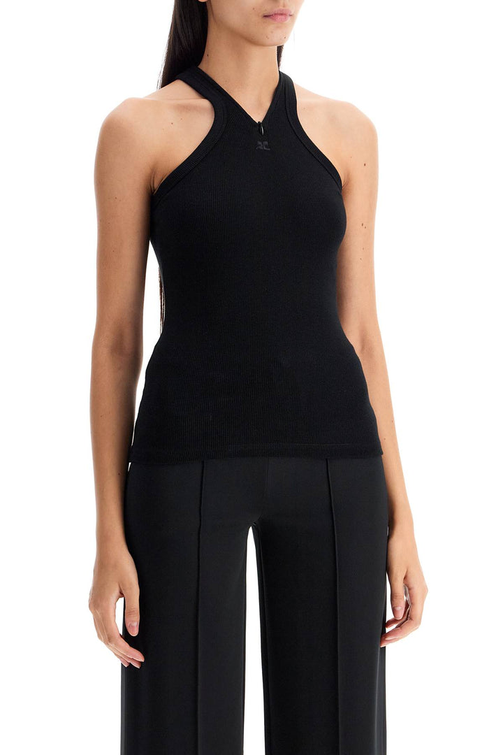Courreges Ribbed Tank Top With Zipper On The Neckline   Black