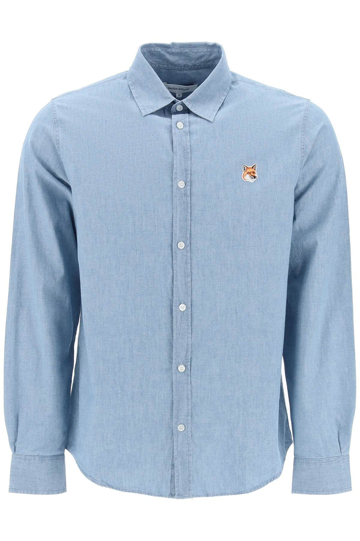 Maison Kitsune Fox Head Cotton Chambray Shirt   Blu