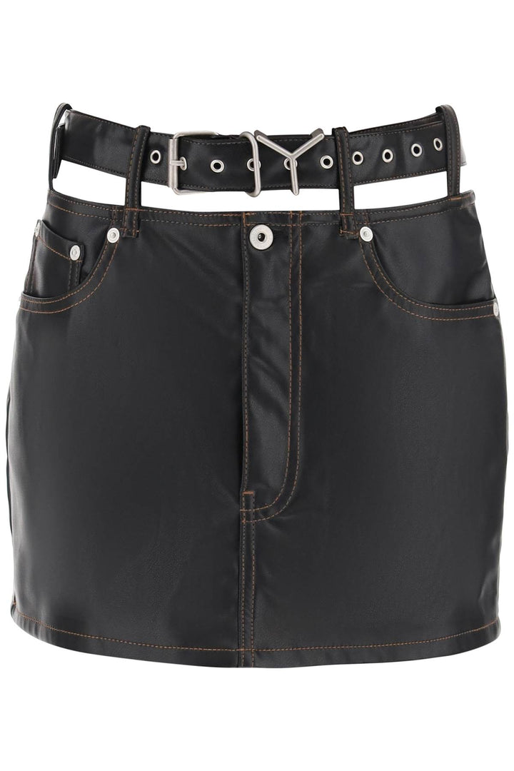 Y Project Y Belt Faux Leather Mini Skirt   Nero