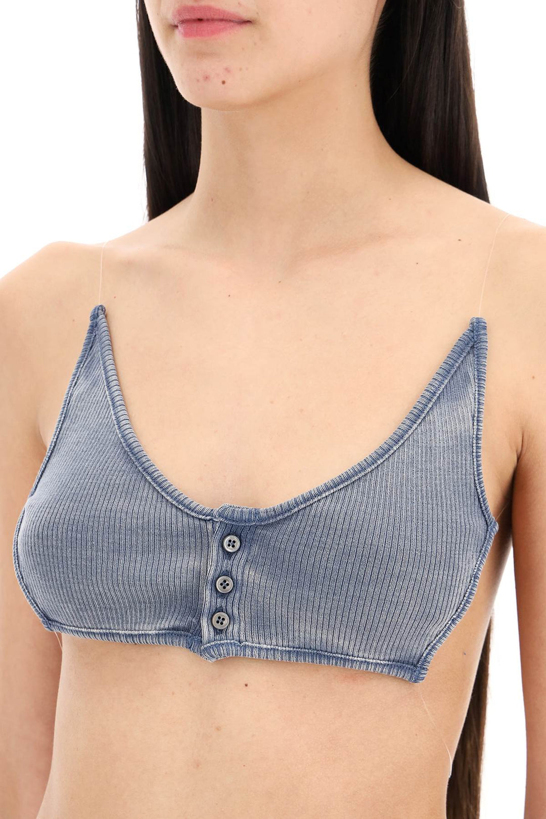 Y Project Invisible Strap Crop Top With Spaghetti   Blu