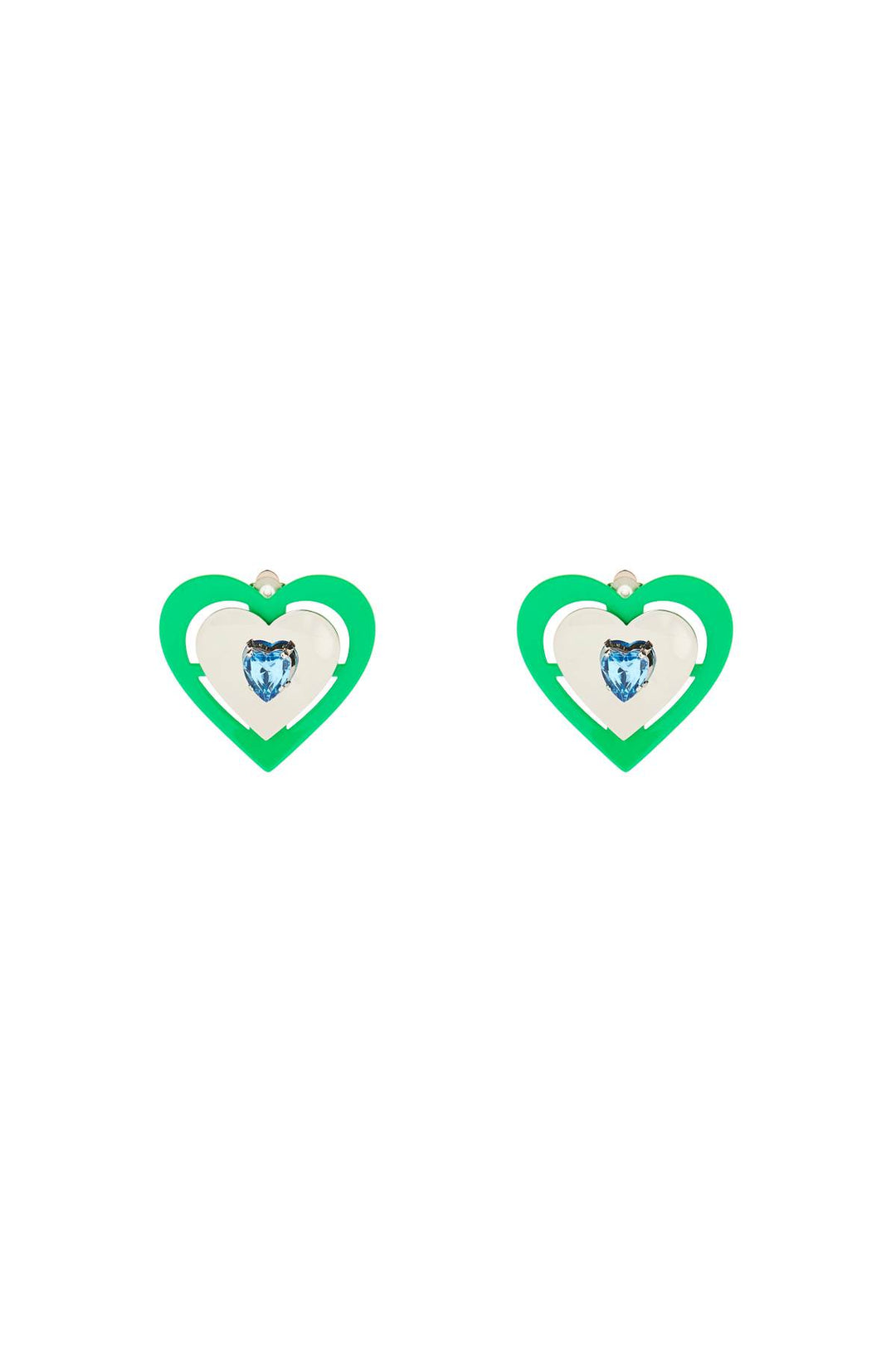 Saf Safu 'Green Neon Heart' Clip On Earrings   Argento