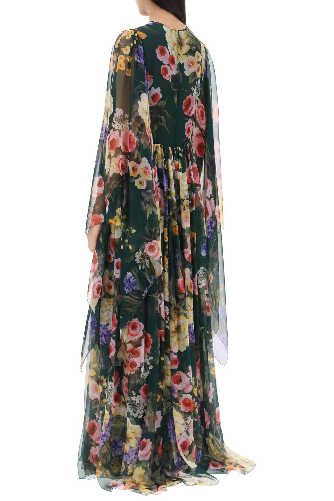 Dolce & Gabbana Chiffon Maxi Dress With Garden Print   Verde