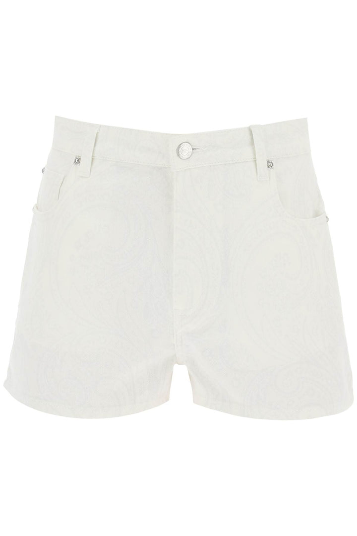 Etro Paisley Denim Shorts   Bianco