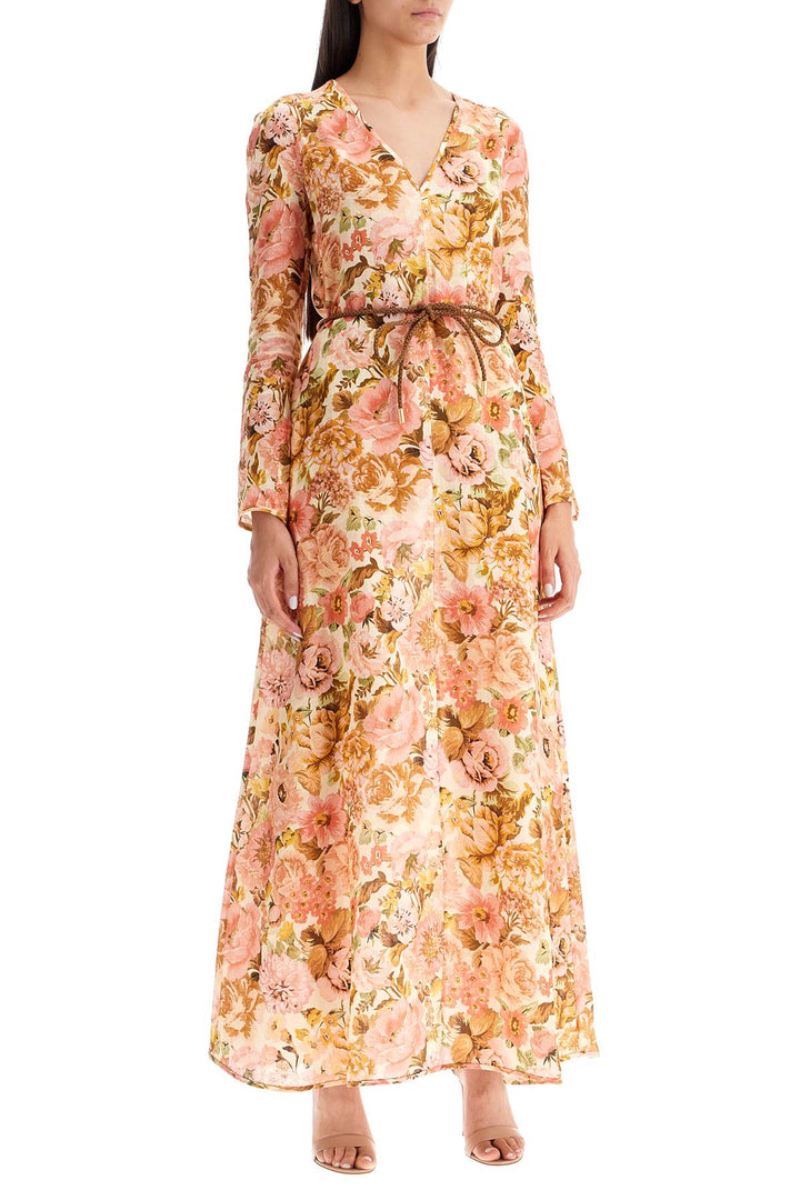 Zimmermann maxi linen golden plunge dress with