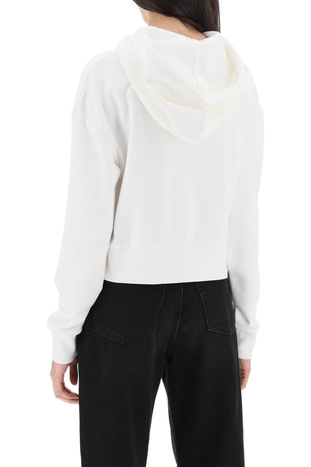 Balmain Cropped Sweatshirt With Flocked Logo Print   Bianco