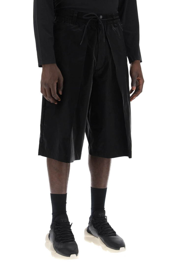 Y 3 Shiny Nylon Bermuda Shorts   Black