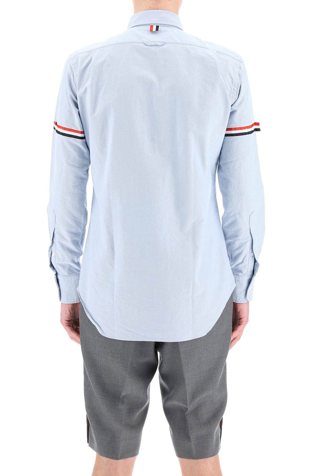 Thom Browne Poplin Button Down Shirt With Rwb Armbands   Light Blue