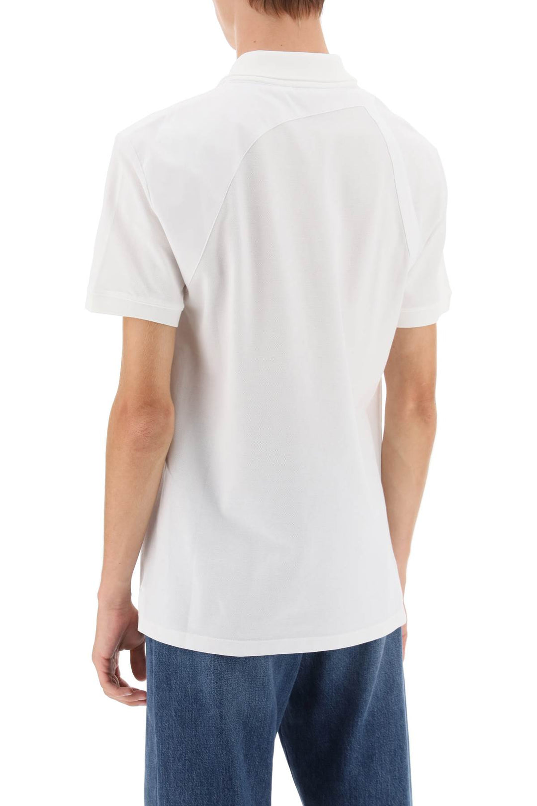 Alexander Mcqueen Harness Polo Shirt In Piqué With Selvedge Logo   Bianco