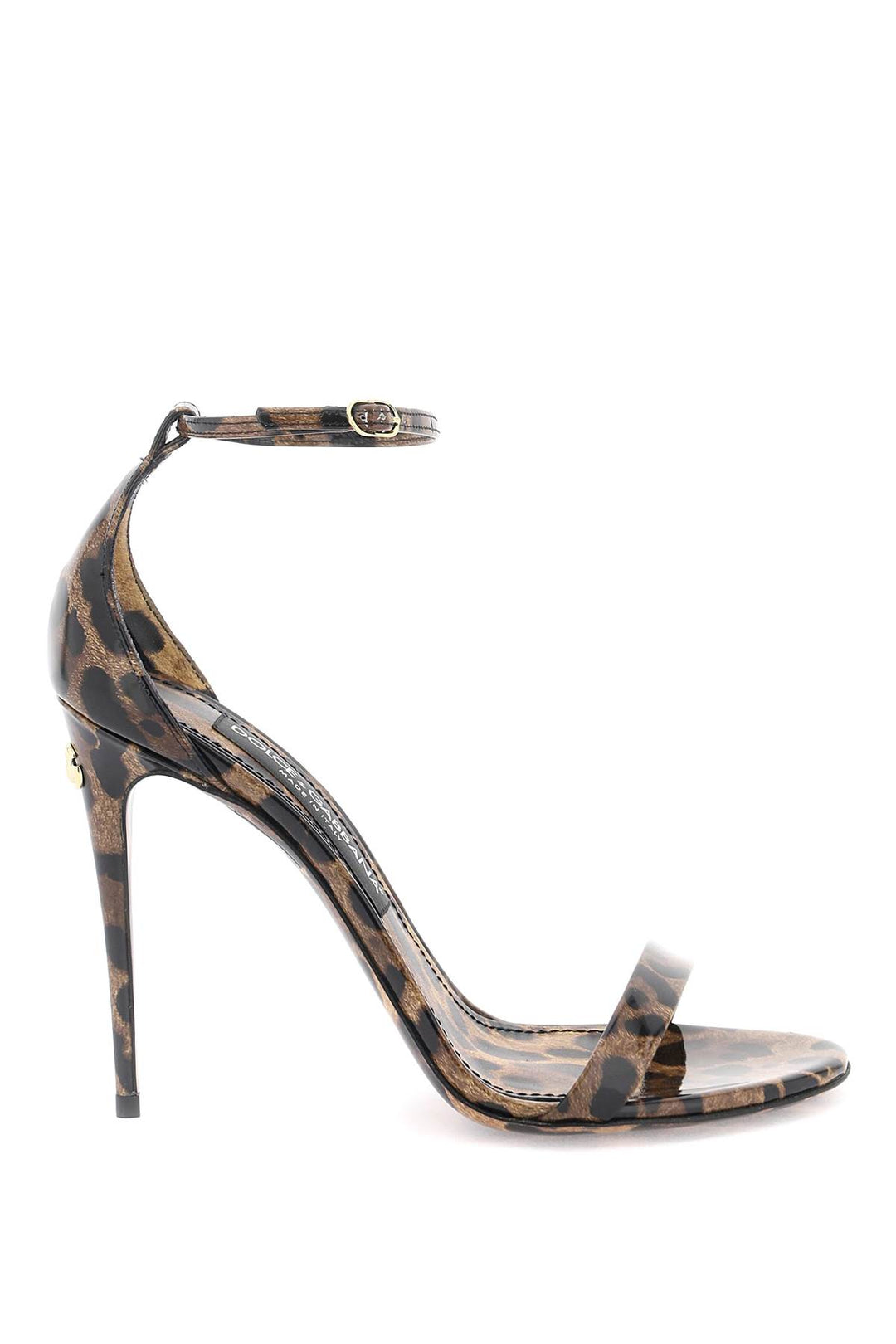 Dolce & Gabbana Leopard Print Glossy Leather Sandals   Brown