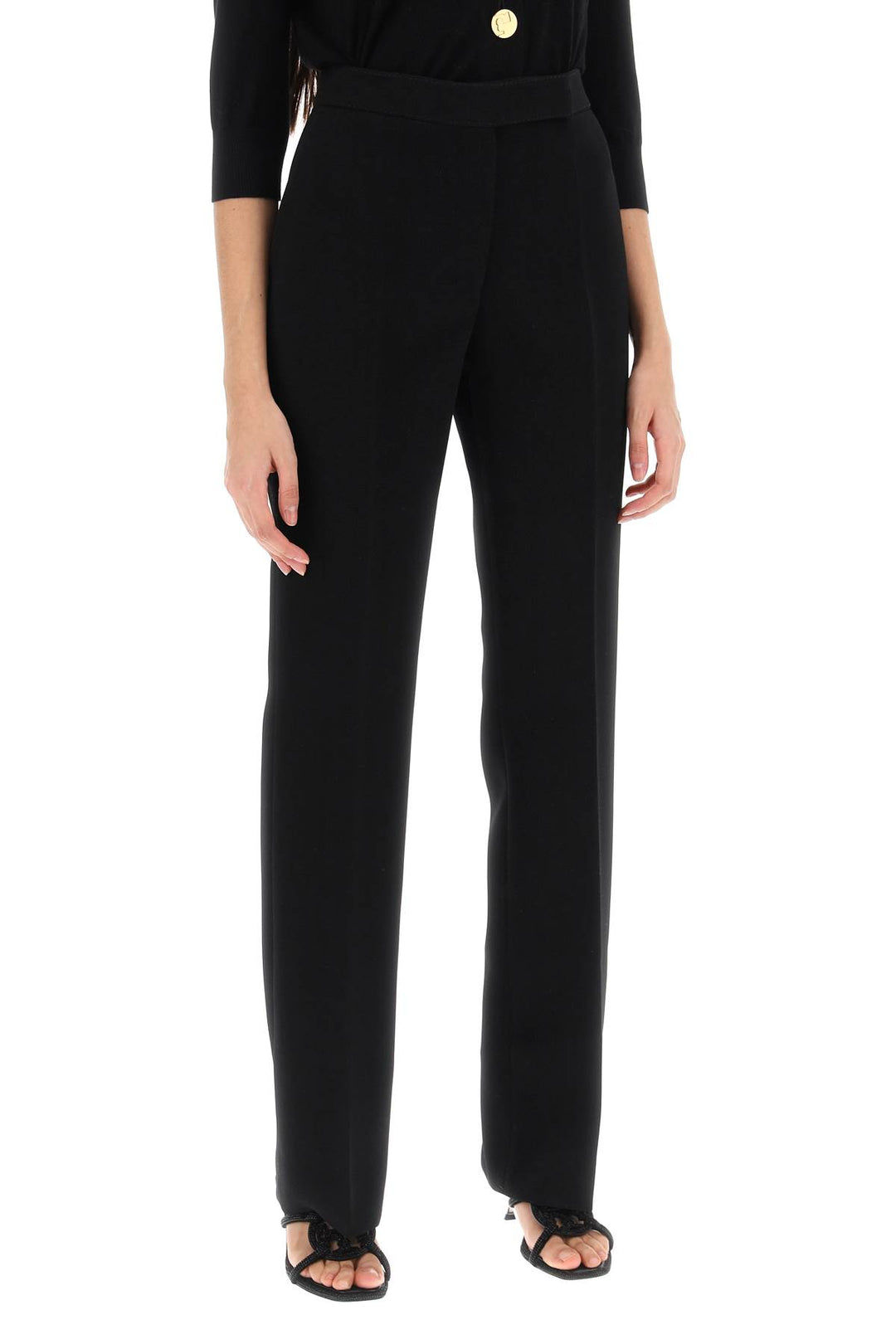 Tory Burch Straight Leg Pants In Crepe Cady   Nero
