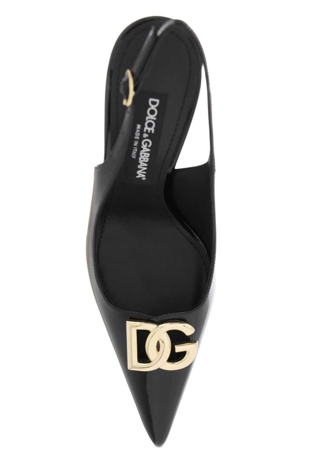 Dolce & Gabbana Glossy Leather Lollo Slingback Pumps   Black