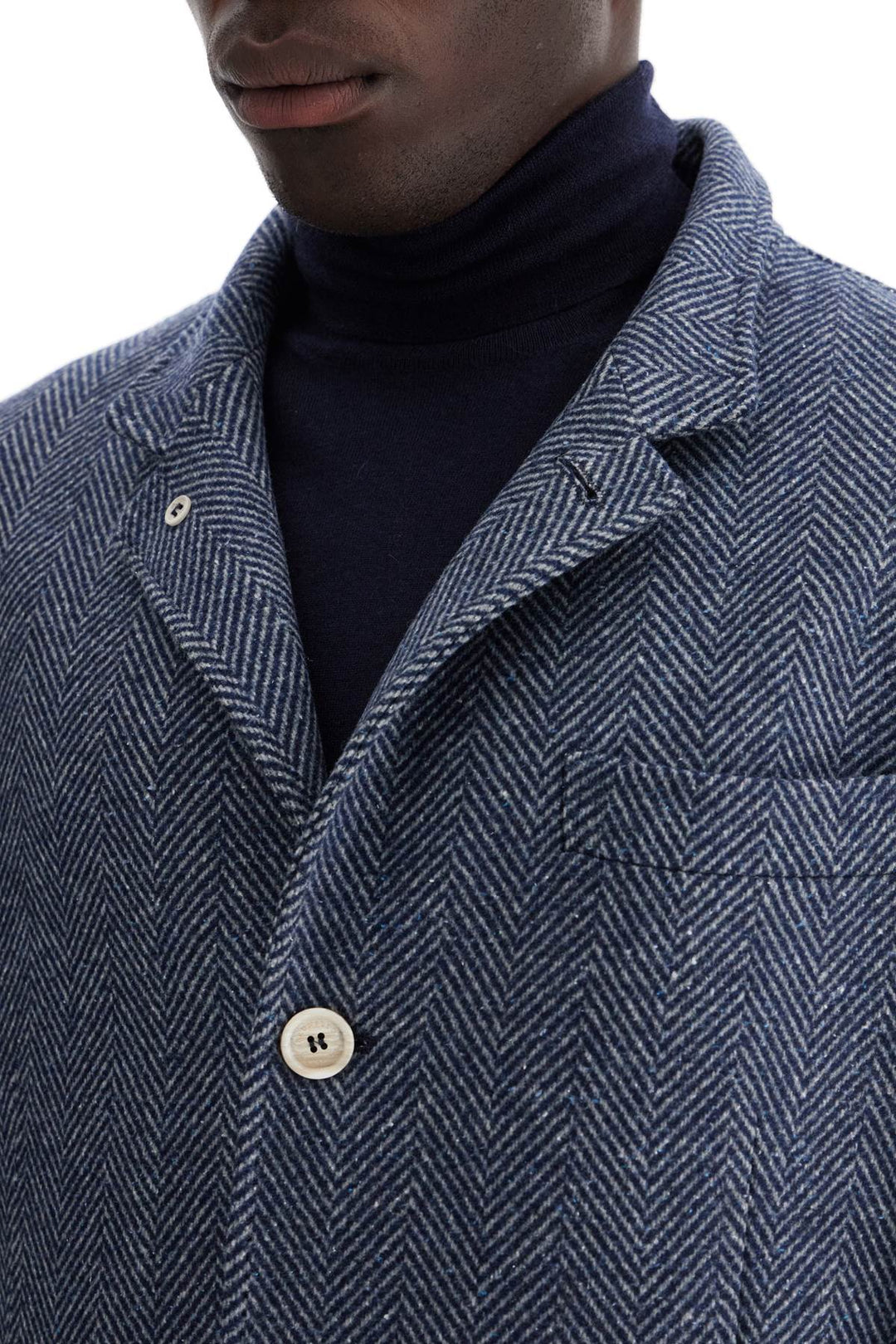 Brunello Cucinelli Wool*** Silk And Cashmere Chevron Coat   Blue