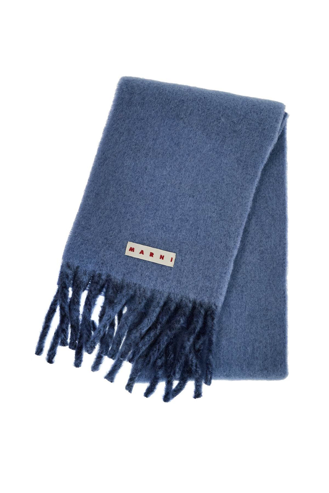 Marni Wool And Mohair Scarf With Maxi Logo   Blue