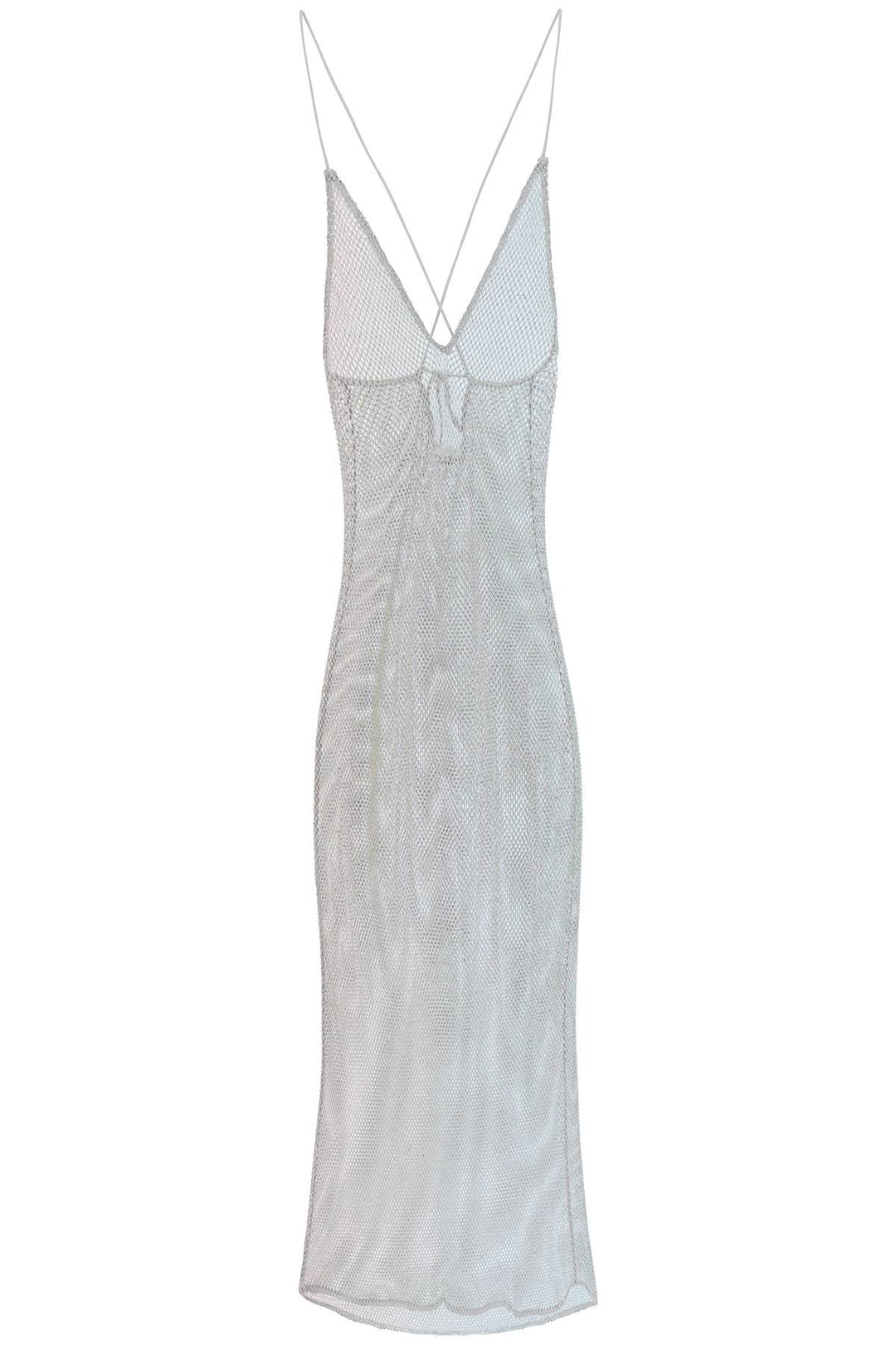 Ganni Long Mesh Dress With Crystals   Argento
