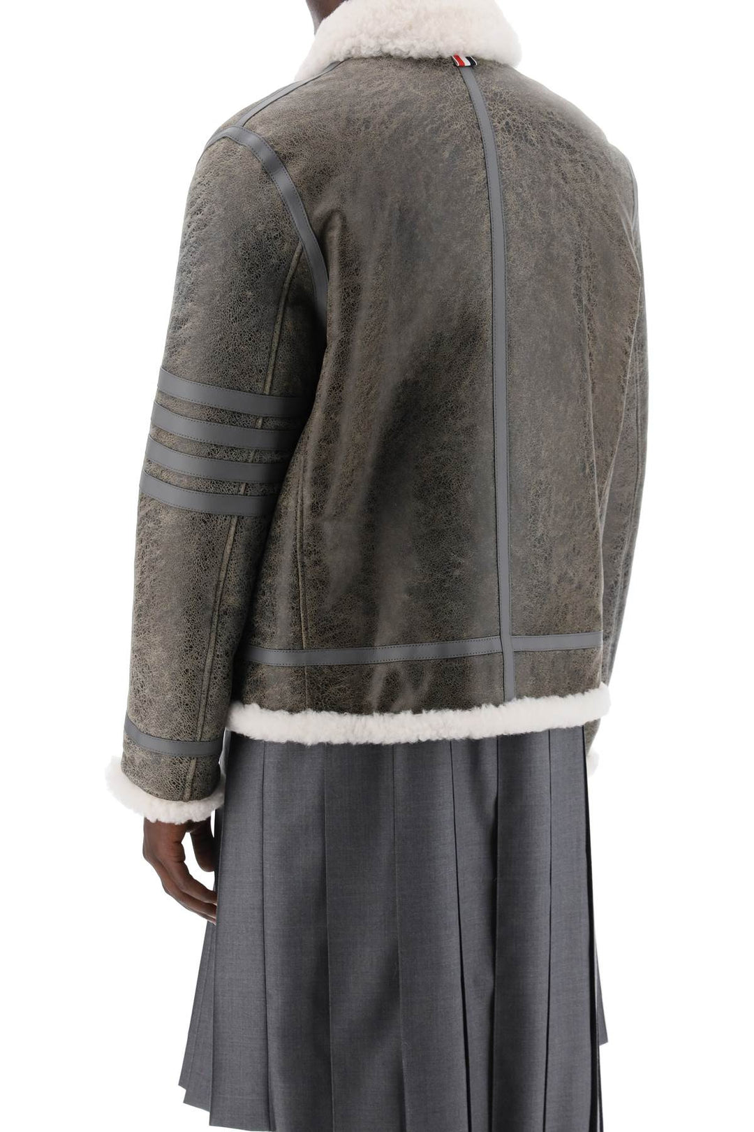 Thom Browne Shearling Cropped Montgomery Jacket   Grey