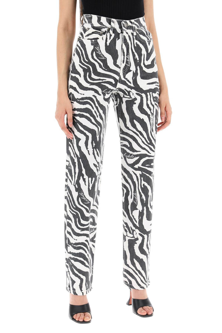Rotate Straight Leg Zebra Print Jeans   White
