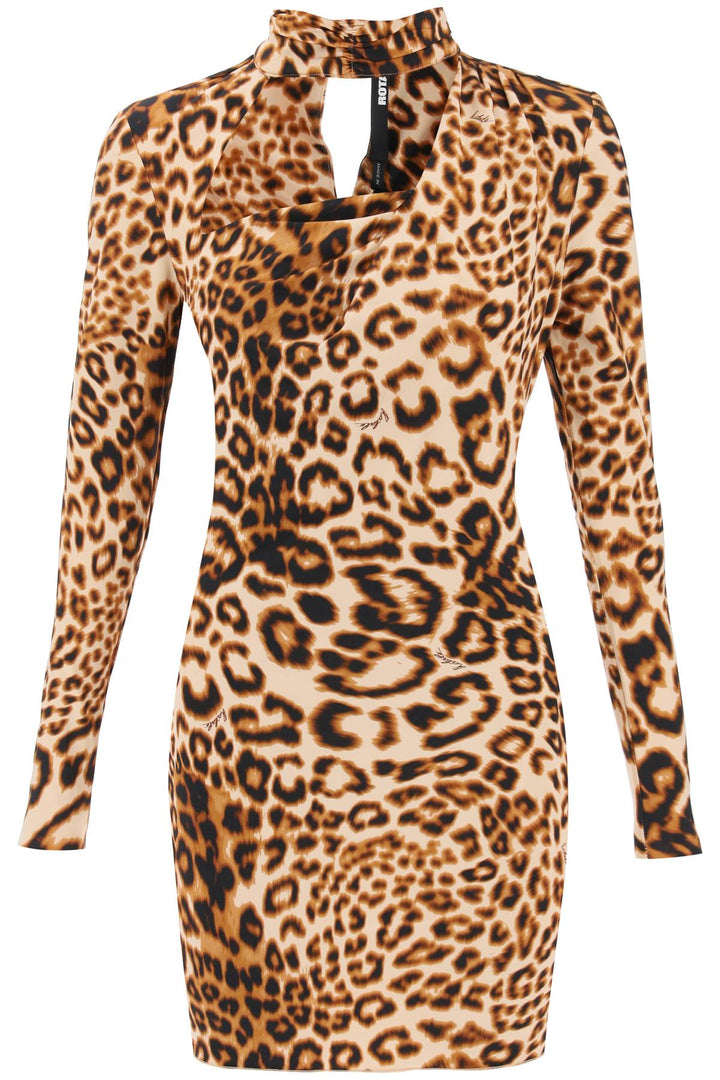 Rotate Leopard Printed Jersey Mini Dress   Beige