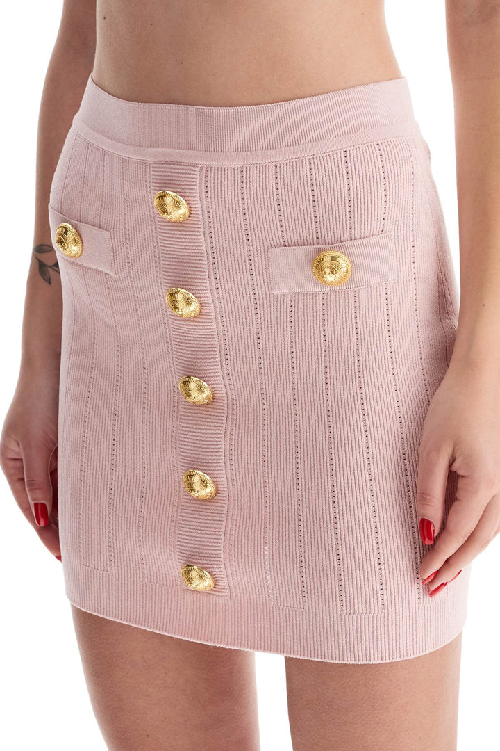 Balmain Knitted Mini Skirt With Embossed Buttons   Pink