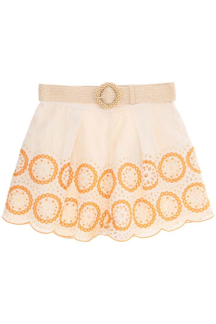 Zimmermann Raie Embroidered Linen Shorts   Arancio