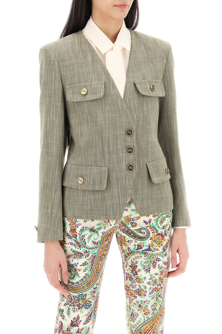 Etro Fitted Jacket With Padded Shoulders   Verde