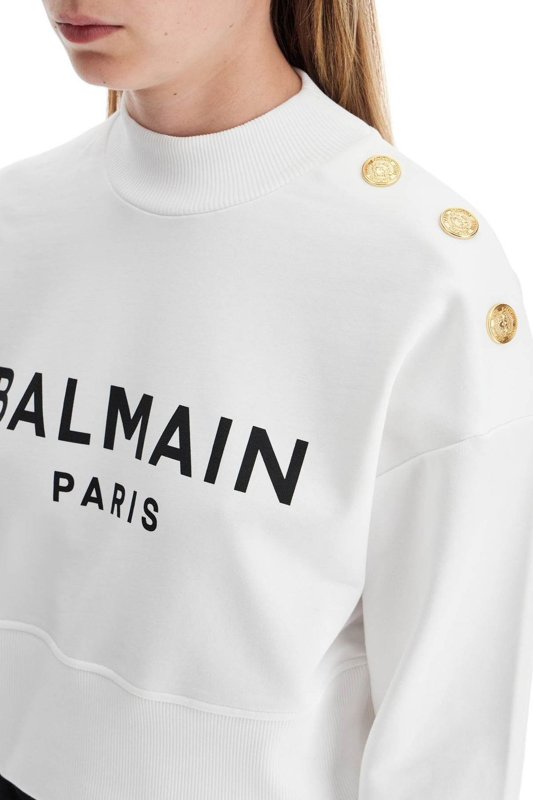Balmain Cropped Sweatshirt With Buttons   White