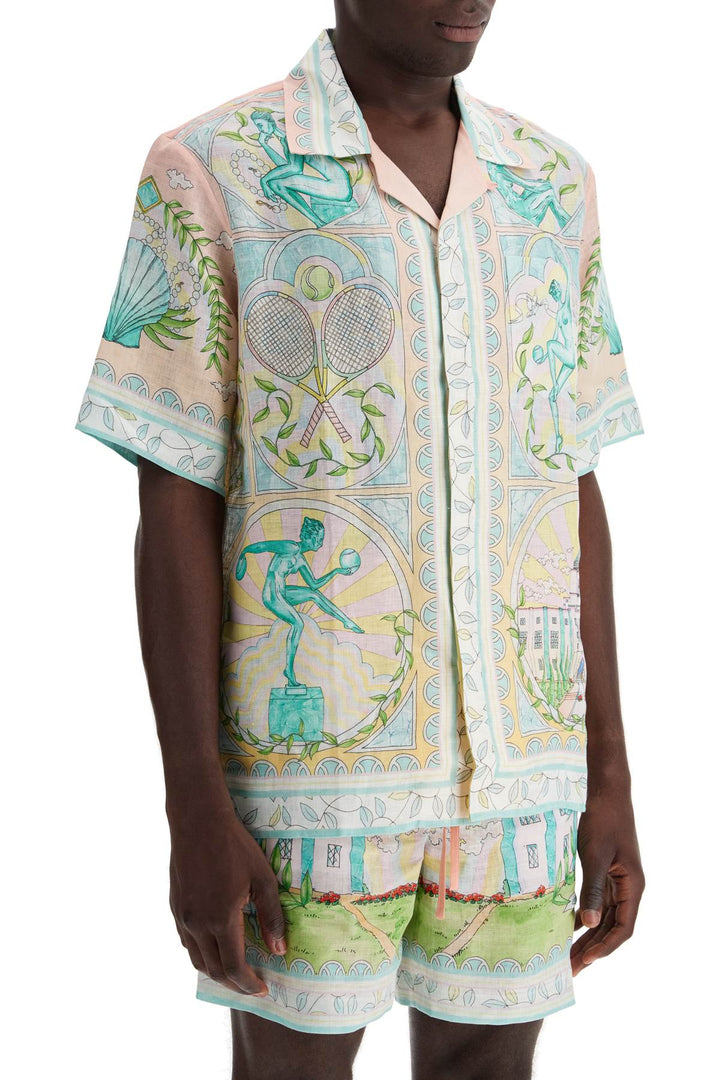 Casablanca Short Sleeved Linen Shirt For Men   Multicolor