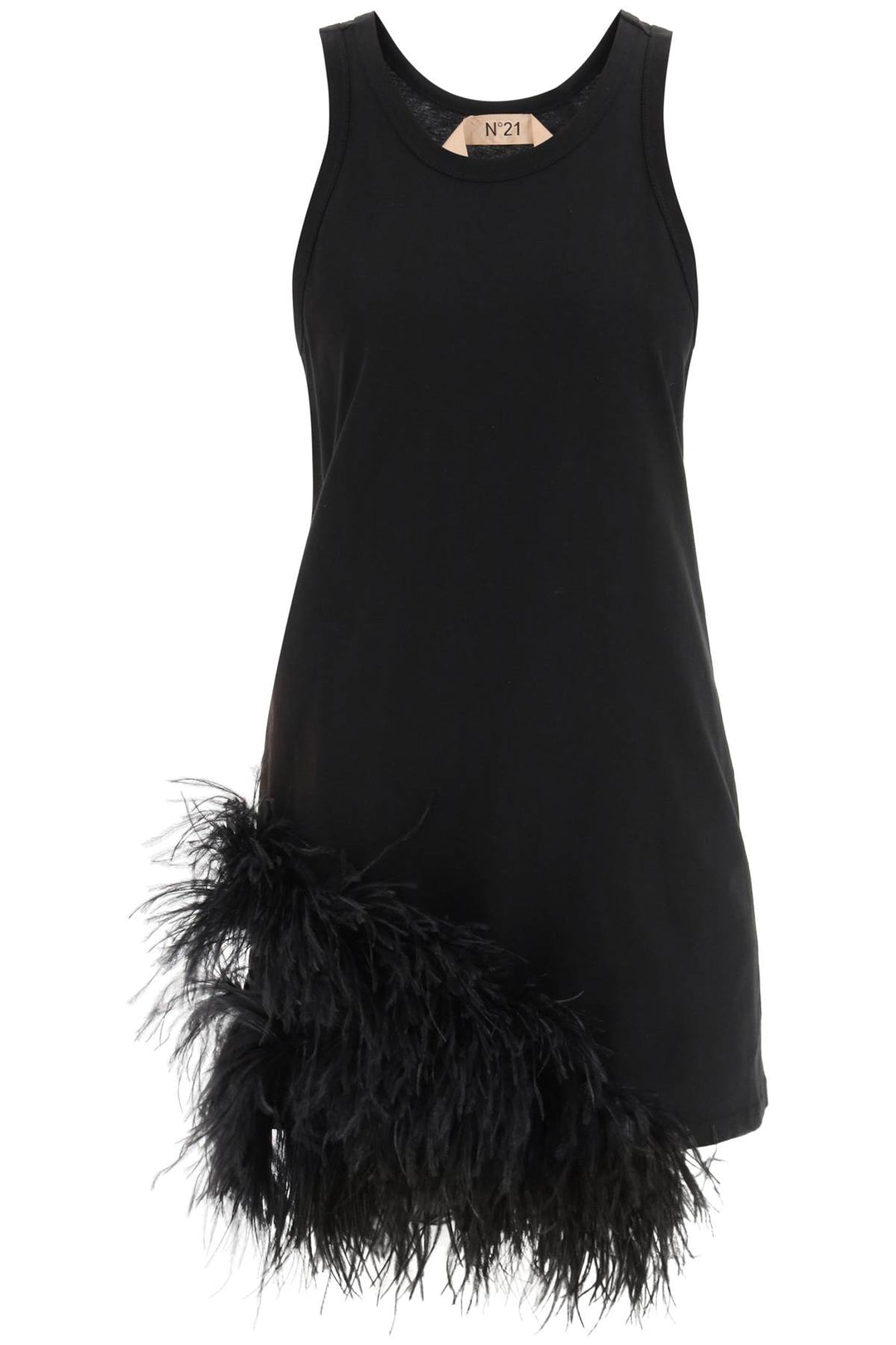 N.21 Jersey Mini Dress With Feathers   Nero