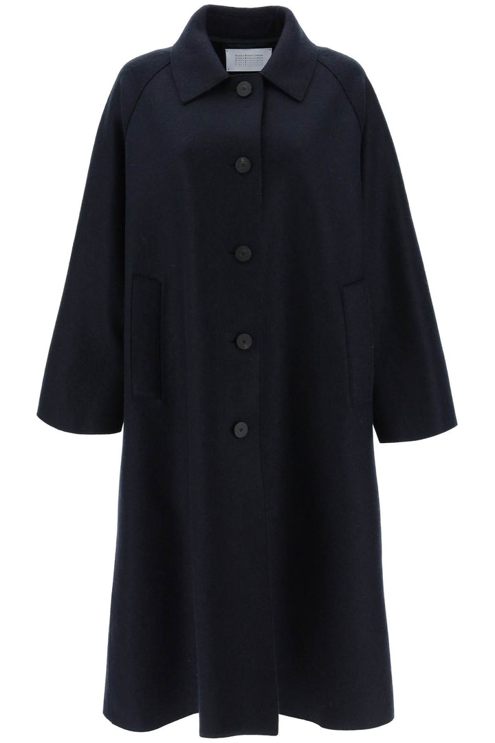 Harris Wharf London Balmacaan Coat In Pressed Wool   Blu