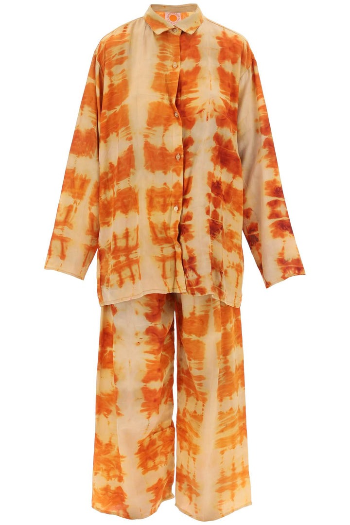 Sun Chasers 'Shibori' Silk Shirt And Pants Set   Orange
