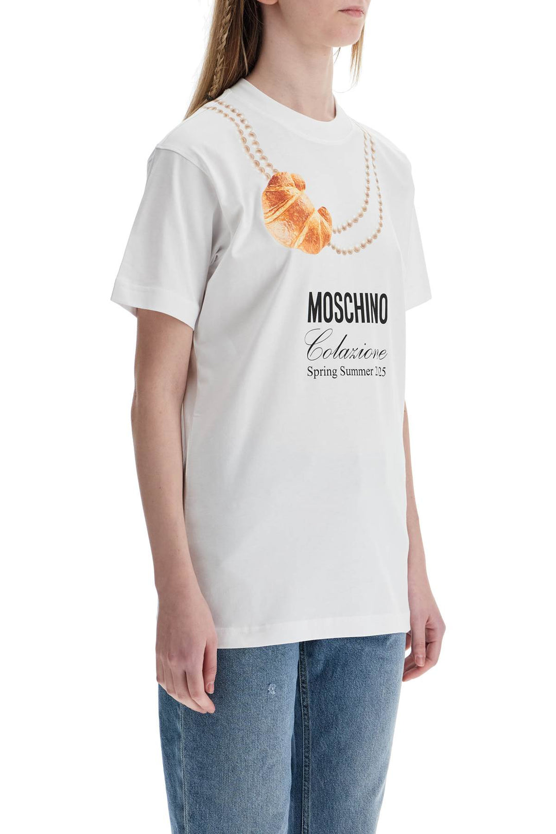 Moschino t-shirt with croissant and pearls print