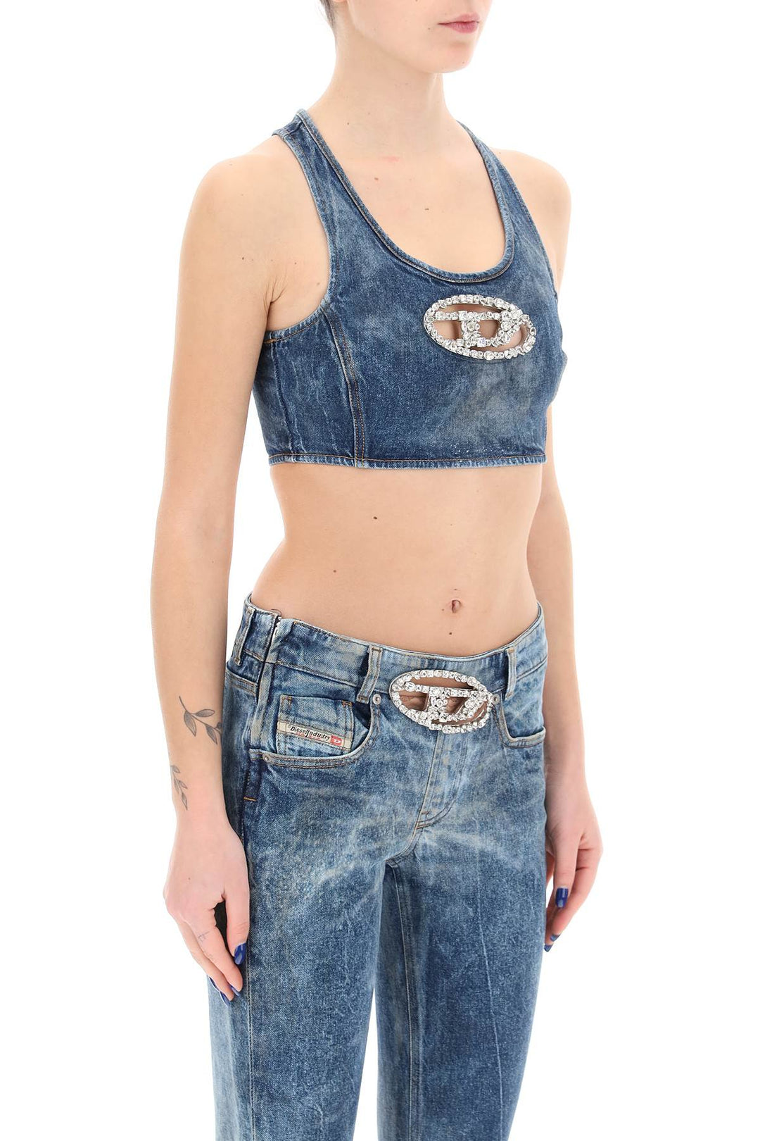 Diesel denim crop top with jewel buckle