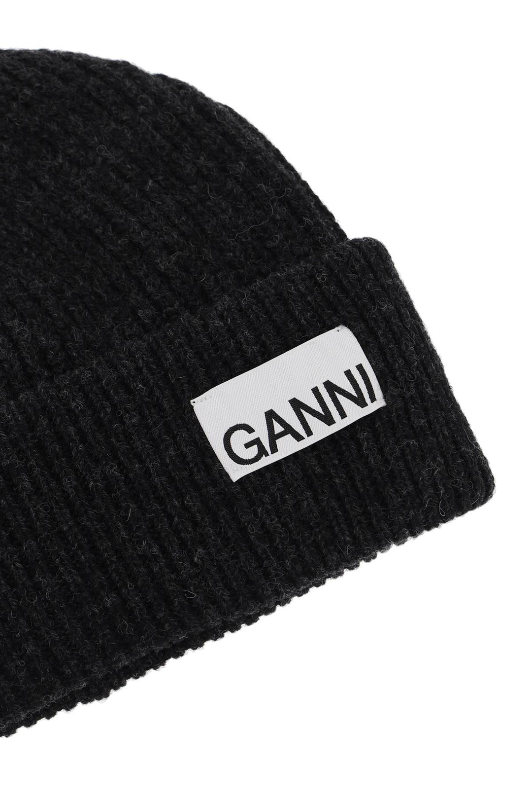 Ganni beanie hat with logo label