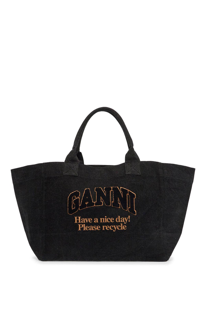 Ganni denim logo tote bag