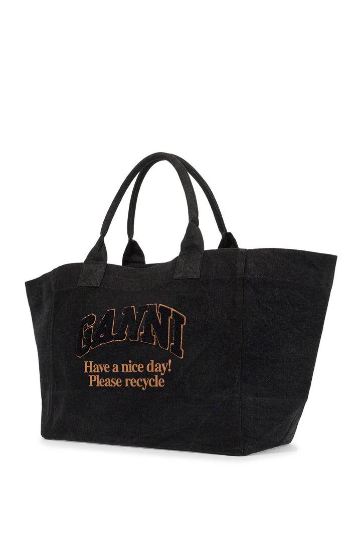 Ganni denim logo tote bag